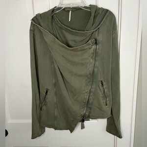 Free People Asymmetrical Slouchy Moto Hoodie womens size XS Boho Grunge